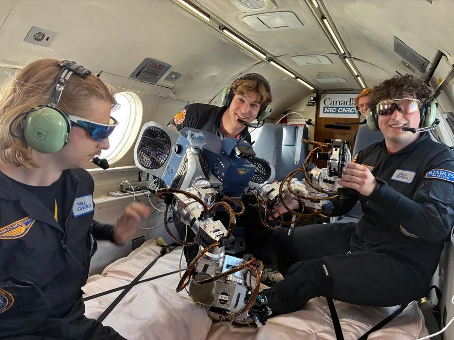 Icarus Robotics engineers gather valuable training data for a free-flying robotic system—destined for the International Space Station—during a zero-g flight. Photo Credit: Icarus Robotics