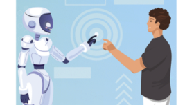 Photo of a robot and human interacting