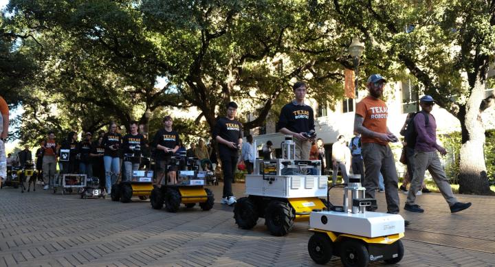 Robots belonging to Texas Robotics stroll through Seedway as part of the UT Year of AI Robot Parade on Nov 15. 2024 Robots belonging to Texas Robotics stroll through Seedway as part of the UT Year of AI Robot Parade on Nov 15. 2024