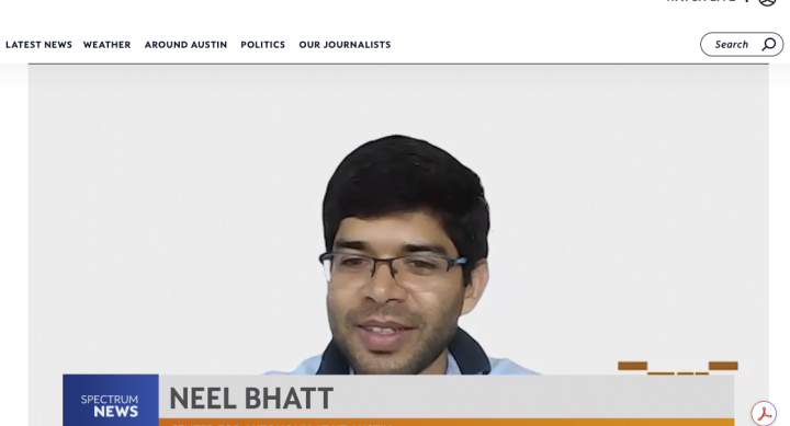 Photo of Neel Bhatt conducting a media interview via Zoom